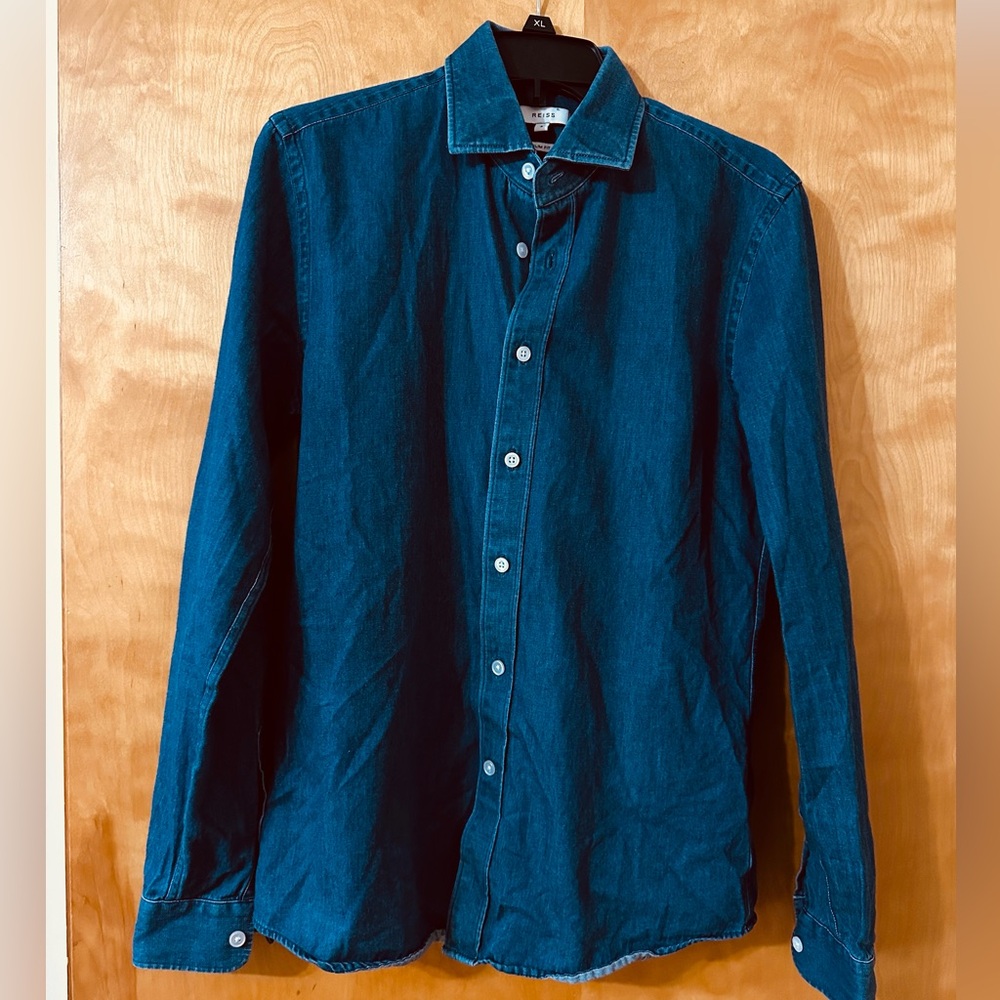 Reiss Teal Blue Long-Sleeve Dress Shirt